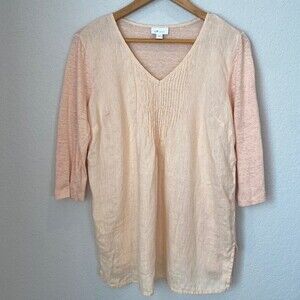 J. Jill Love Linen Peach V-Neck 100% Linen Tunic Top - Size Small - EUC